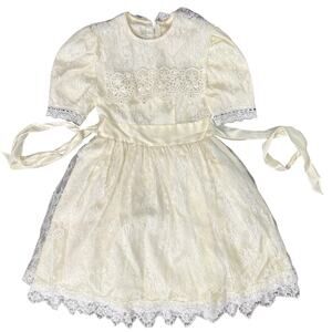 Vintage Gunne Sax Ivory Lace Cape Collar Tulle Short Sleeve Dress Girls' size 7